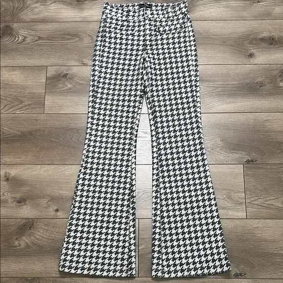 7 For All Mankind Vintage Mid Rise Houndstooth Flare Trouser Pants Black Gray 24 - Picture 1 of 15